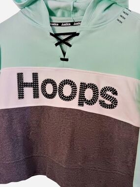 Justice Mint, White & Gray 'Hoops' Colorblock Hoodie